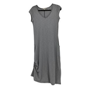 Toad&Co Dress Womens Medium Navy White Striped Cap Sleeve Maxi Casual Pocket